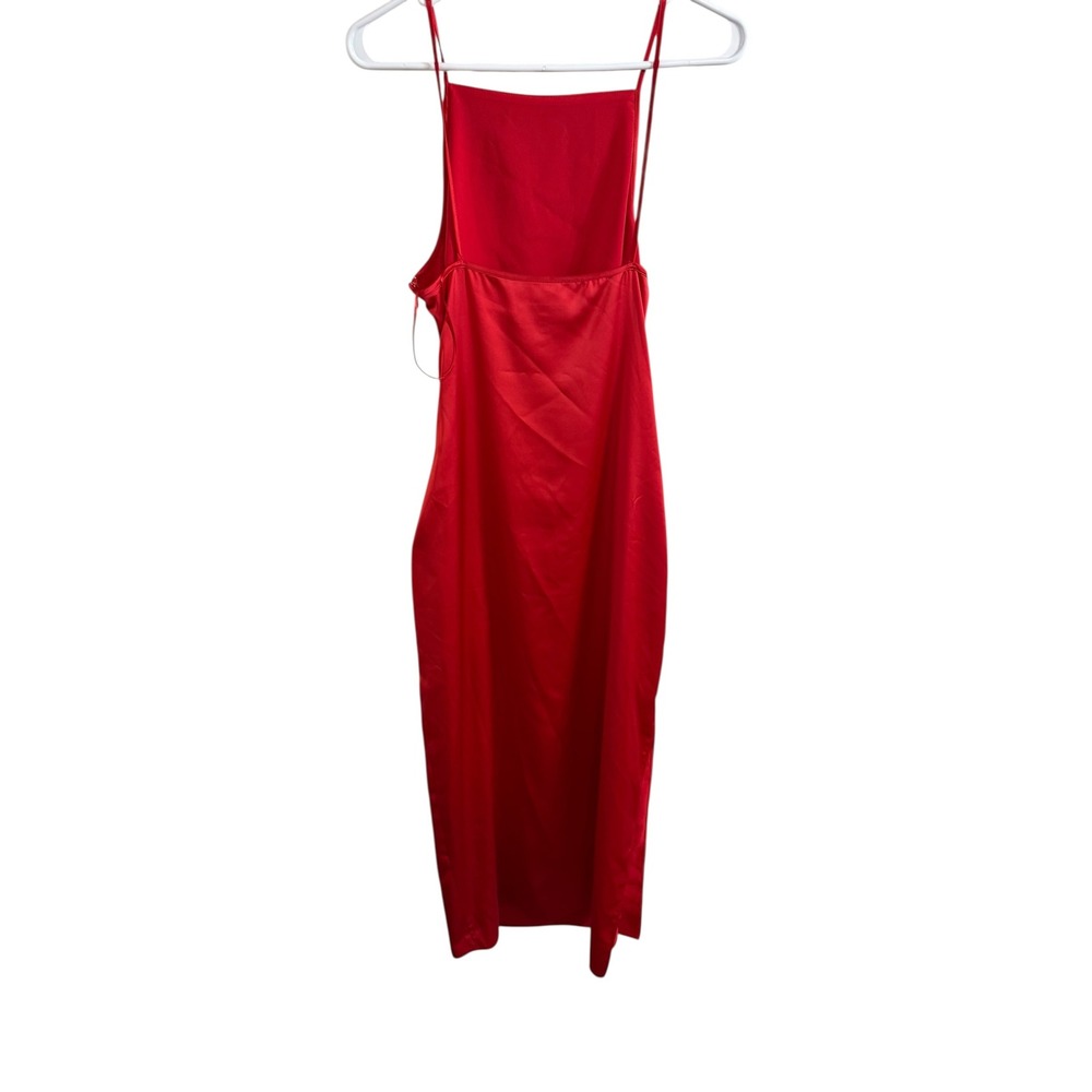 Zara Red Satin Lace Up ❤️Side Cut Out / corset midi Dress High Neck boho summer - Picture 3 of 5